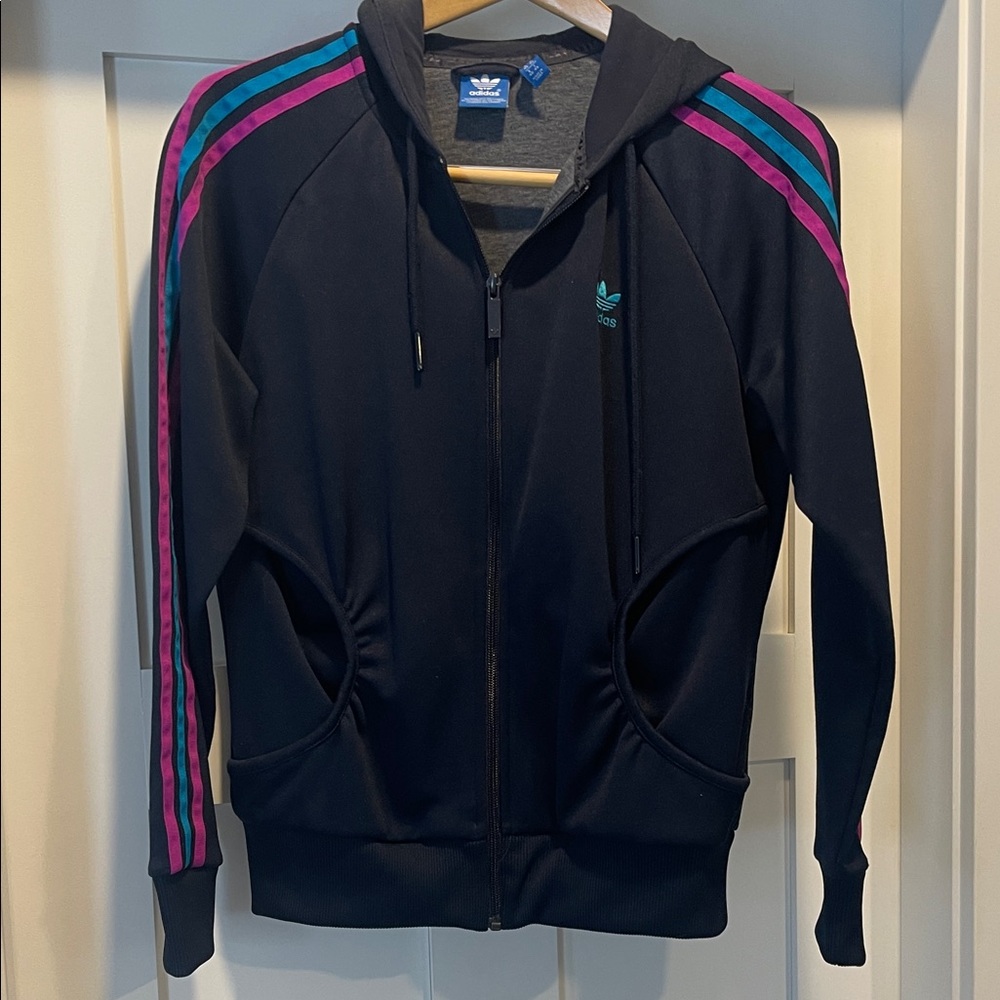adidas originals Hoodie with Pink & Teal Shoulder Stripes